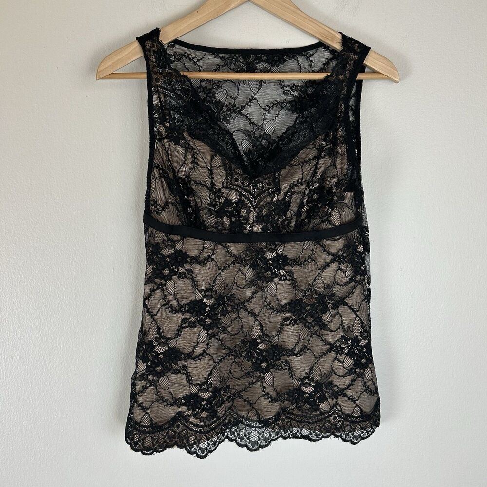 Loft Size 4 S Black Lace Sheer Overlay Tank Top Blouse Romantic Goth Witchy date